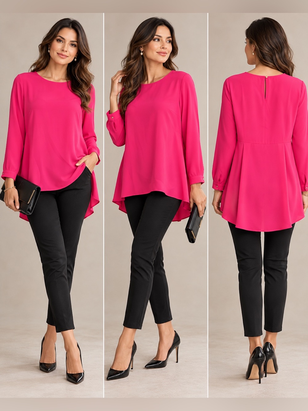 Vince Camuto Hot Pink Fuchsia Long Sleeve High-Low Tunic Blouse – Size small